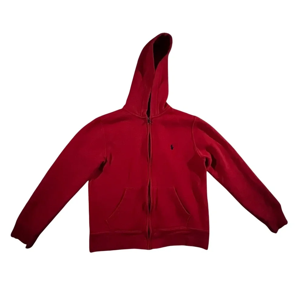 Polo Ralph Lauren Hoodie Boys‎ M 10-12 Red Full Zip Pony Logo Fleece Sweatshirt